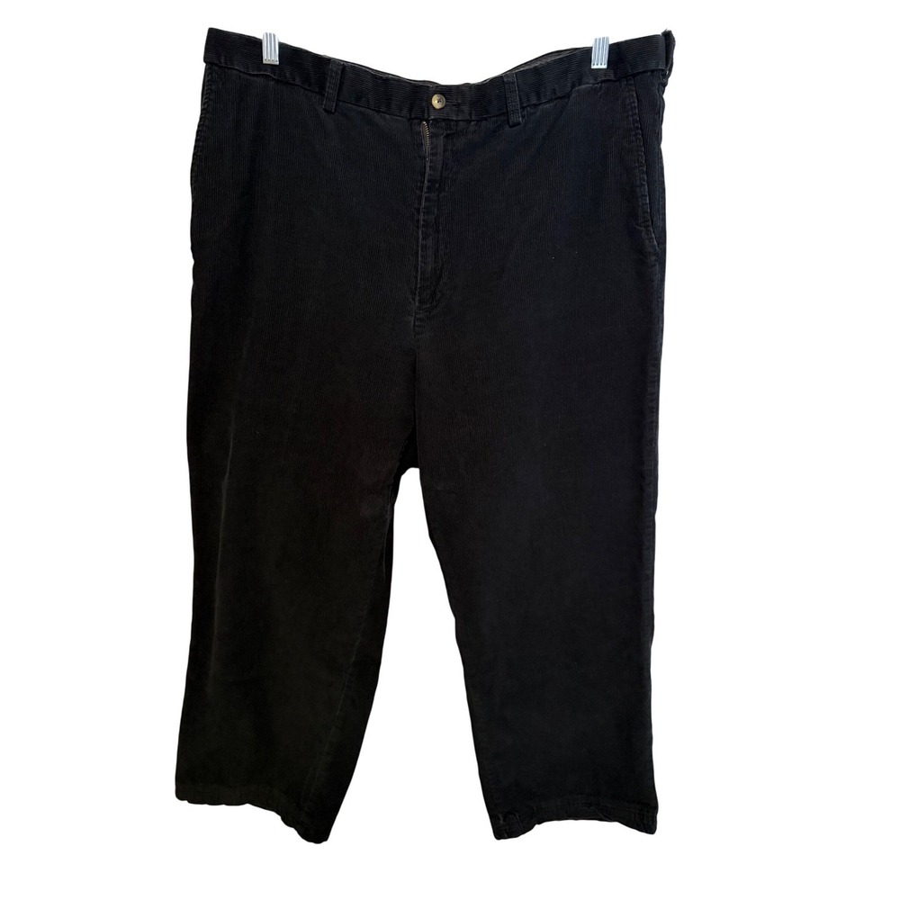 Haggar Mens Corduroy Pants 42x32 Black Cotton 100% Relaxed Fit Classic Short